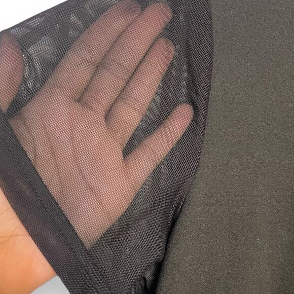 Shein Curve Peplum Blouse Women's 1X Black Casual Academia Sheer Sleeves V-Neck - Picture 9 of 9